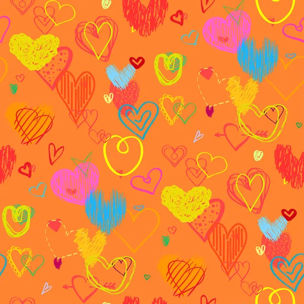 Разноцветные Сердца Нарисованные Вручную Абстрактный Фон Бесшовная Текстура Линейное Искусство — стоковый вектор