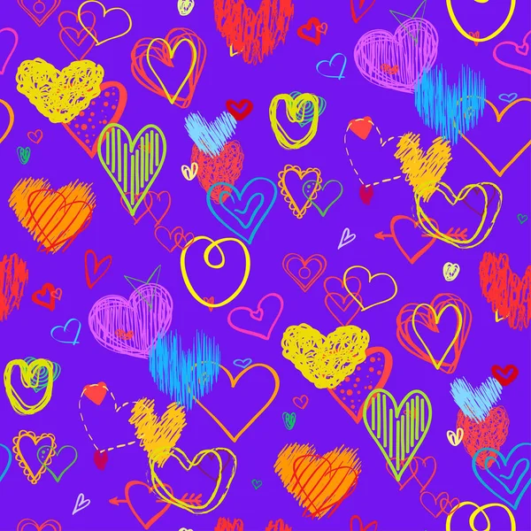 Seamless Background Hearts Geometric Wallpaper Surface Hand Drawn Love Signs — Stock Vector