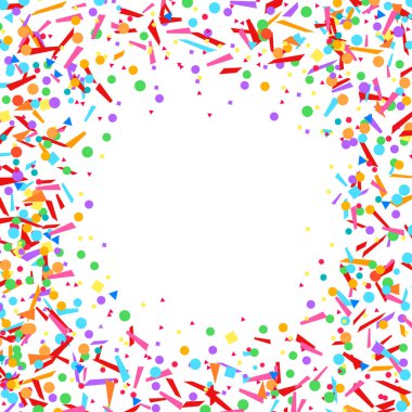 Çerçeve şenlikli. Beyaz üzerine rastgele geometrik öğelerle kare doku. Geometrik arka plan parlak konfeti ile. Pırıltılar desen. Afiş, poster, tişört ve tekstil baskı