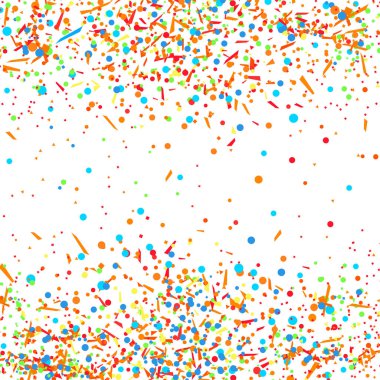 Rasgele düşme ile çok renkli desen konfeti beyaz arka plan üzerinde renkli. Doku pırıltılar tasarımı için ile. Tebrik kartları. Patlama. Parlak havai fişek. Yazdırma için Basım endüstrisi ve posterler