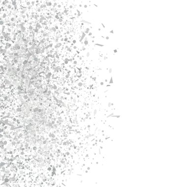 Explosion. Texture with silver glitters on white. Geometric background with confetti. Pattern for design. Print for banners, posters, flyers and textiles. Greeting cards clipart