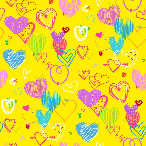 Ručně Tažené Vícebarevné Srdce Abstraktní Pozadí Bezešvá Textura Čárová Grafika — Stockový vektor