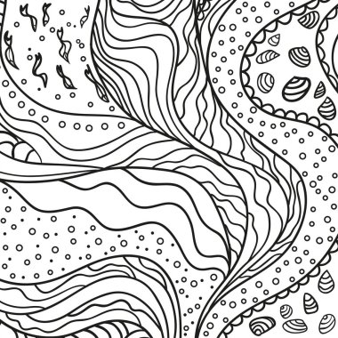 Deniz hatları ve dalgaları ile kare desen. Deniz arka plan. Hat sanat yaratma. Zen sanat. Dekoratif tarzı. Zentangle. Boyama kitabı. Yetişkinler için manevi rahatlama için tasarım