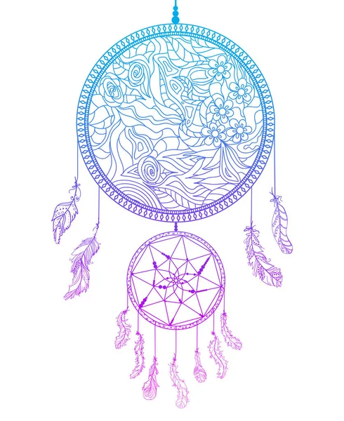 Dreamcatcher Fehér Zentangle Elvont Misztikus Szimbólumot Amerikai Indiánok Jel Zen — Stock Vector