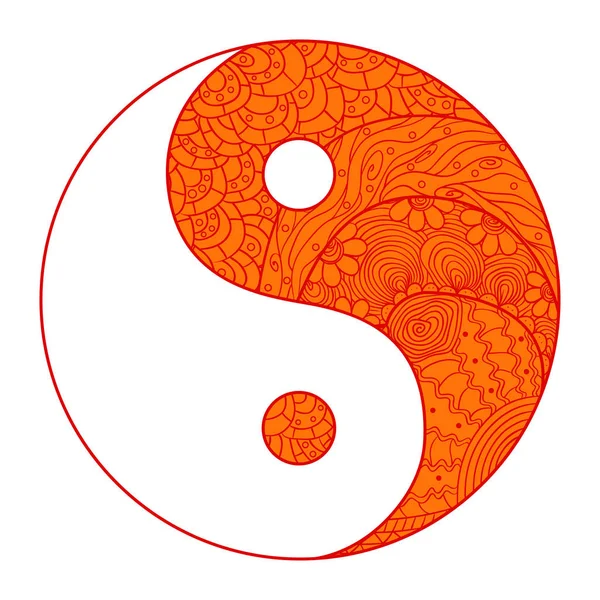 Yin Yang Religia Symbol Zentangle Ręcznie Rysowane Mandali Tle Izolacji — Wektor stockowy