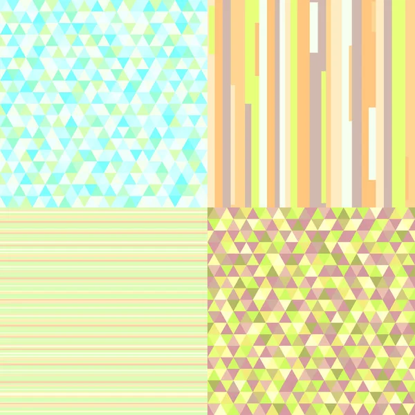シームレスな色パターンのセットです かなり明るい色 サーフェスの三角形の壁紙を抽象化します ストライプの背景 ポリグラフの利用 ポスター シャツ 織物の印刷します 仕事のためのいたずら書き — ストックベクタ