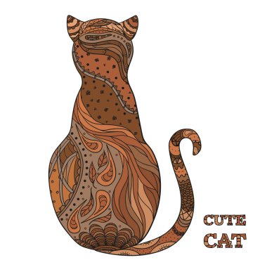 Zen kedi beyaz. Zentangle tasarım. El izole arka plan üzerinde renkli kedi desenleri ile çekilmiş. Yetişkinler için manevi rahatlama için tasarım. Basım endüstrisi, poster, tişört ve tekstil baskı