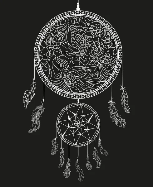 Dreamcatcher Simbolul Mistic Desenat Manual Zentangle Zen Art Proiectare Pentru — Vector de stoc