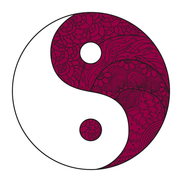 Yin Yang Sur Blanc Symbole Religieux Zentangle Mandala Dessiné Main — Image vectorielle