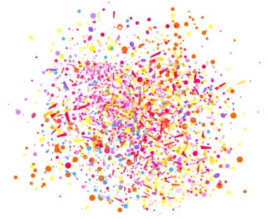 Renkli daire desen beyaz üzerine geometrik öğelerle. Konfeti ile tatil arka plan. Doku pırıltılar üzerinden. Çerçeve şenlikli. Afiş, poster, tişört ve Tekstil için yazdırın. Tebrik kartları