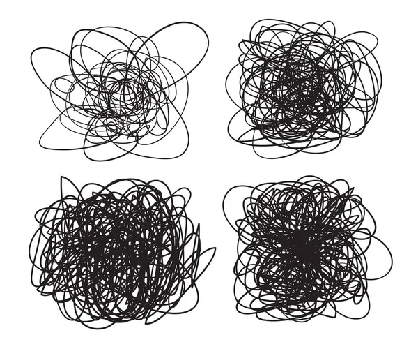 Kaos desenleri kümesi. Karalama kroki. Çizgiler bir dizi arka plan. Beyaz üzerinde kavga. Karmaşık kaotik doku. Sanat yaratma. Siyah beyaz resim. Basım endüstrisi, posterler ve gömlek için yazdırma