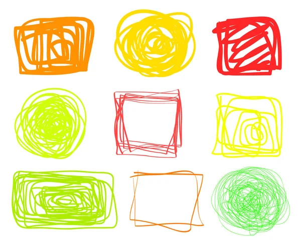 Eléments Chaotiques Simples Dessinés Main Sur Blanc Des Griffes Colorées — Image vectorielle
