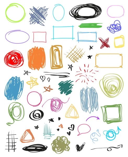 İzole arka plan üzerinde infografik öğeler. Farklı işaretler ayarlayın. Elle çizilmiş basit semboller. Beyaz tasarım için eskizler. Soyut oklar ve dikdörtgen çerçeveler. İş için kabataslak karalamalar