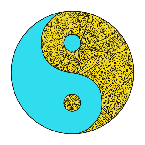Yin Yang Biały Religia Symbol Zentangle Ręcznie Rysowane Mandali Tle — Wektor stockowy