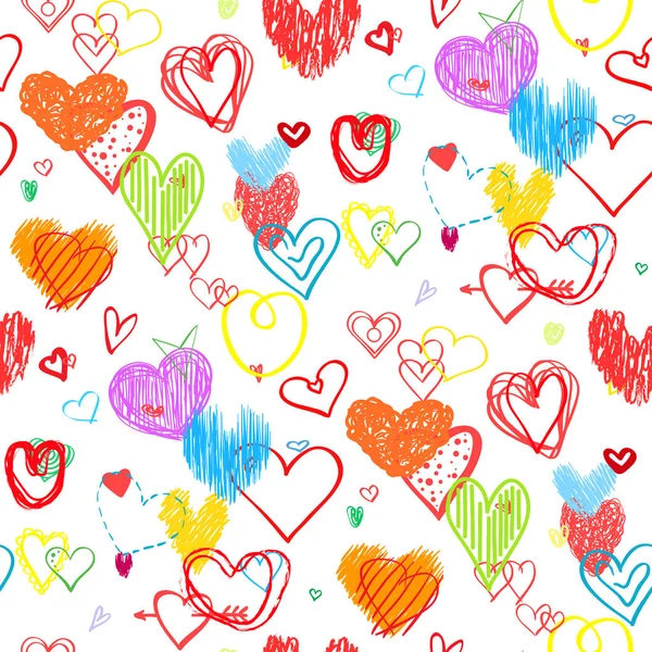 Seamless Background Multicolored Hearts Colorful Wallpaper Hand Drawn Many Big — Stock Vector
