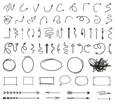 Infographic öğeleri yalıtım arka plan üzerinde. Beyaz okları topluluğu. Elle çizilmiş basit ok. Hat sanatı. Farklı işaretlere kümesi. Doodles'ın iş için. Sanat yaratma