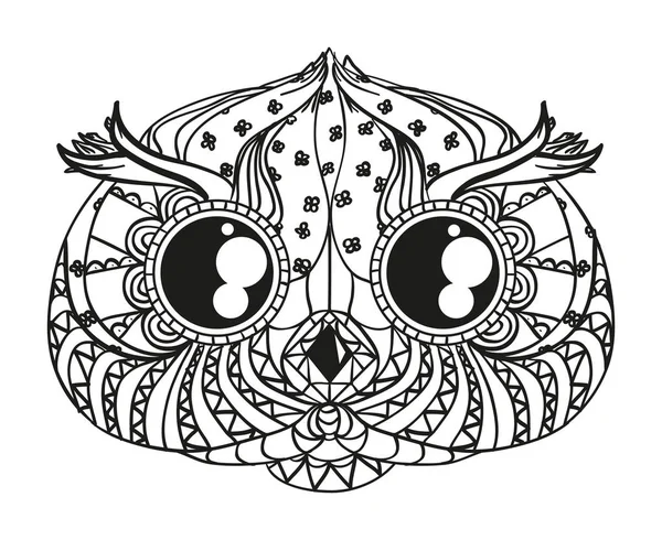 Tête Hibou Sur Blanc Art Zen Zentangle Oiseau Dessiné Main — Image vectorielle