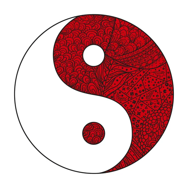 Yin Yang Biały Religia Symbol Zentangle Ręcznie Rysowane Mandali Białym — Wektor stockowy