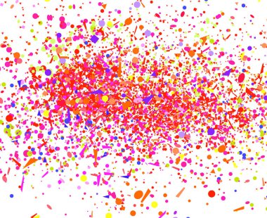 Parlak patlama. Rasgele düşme ile çok renkli desen konfeti beyaz arka plan üzerinde renkli. Doku pırıltılar tasarımı için ile. Tebrik kartları. Basım endüstrisi, poster, afiş ve tekstil baskı