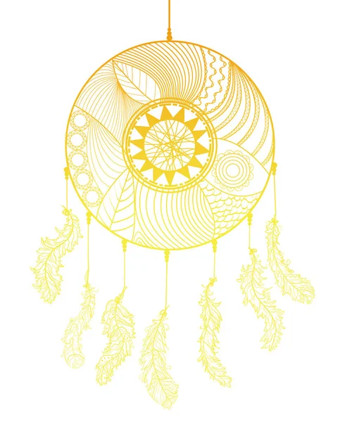 Dreamcatcher Zentangle 抽象的神秘符号 禅宗艺术 成人精神放松设计 线条艺术创作 — 图库矢量图片