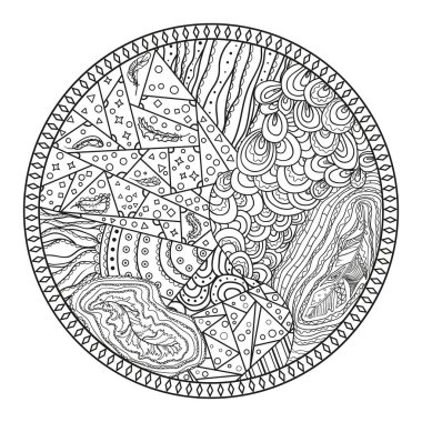 Zendala beyaz. Zentangle tasarım. El mandala soyut desenler ile yalıtım zemin üzerine çekilmiş. Yetişkinler için manevi rahatlama için tasarım. Siyah beyaz resim boyama