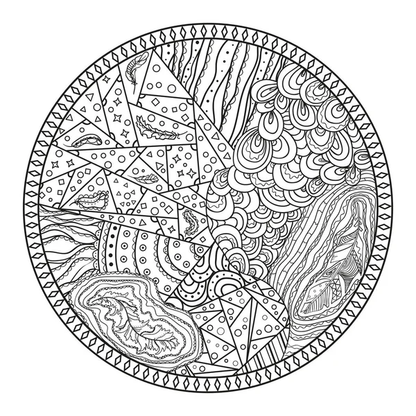 Zendala Bílém Pozadí Návrh Zentangle Ruční Kreslené Mandaly Abstraktní Vzory — Stockový vektor