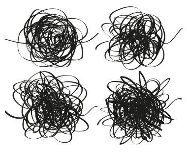 Kaos desenleri kümesi. Çizimler karalamak. Çizgiler bir dizi arka plan. Beyaz karışık. Karmaşık kaotik doku. Siyah beyaz resim. Basım endüstrisi, el ilanları, afişler ve t-shirt baskı