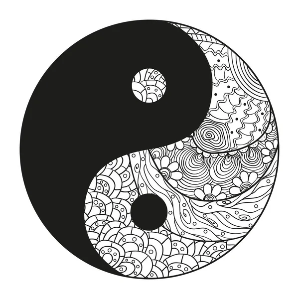 Yin Yang Symbool Van Godsdienst Hand Getekende Mandala Isolatie Achtergrond — Stockvector