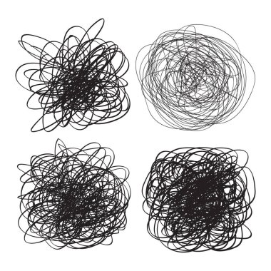 Yalıtılmış zemin üzerine karışık daire desen koleksiyonu. Karmaşık dokular. Kaotik satırları. Basım endüstrisi, afiş ve Tekstil için yazdırın. Siyah ve beyaz illüstrasyon iş ve iş için