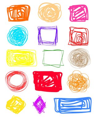 El Infographic elemanları izole beyaz çekilmiş. Farklı renkli karışık şekiller. Basit işaretler kümesi. Daire, elips ve dikdörtgen çerçeve soyut. İş ve iş için yarım yamalak karalamalar