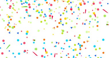 Renkli desen beyaz üzerine geometrik öğelerle. Konfeti ile tatil arka plan. Doku pırıltılar üzerinden. Çerçeve şenlikli. Afiş, poster, tişört ve Tekstil için yazdırın. Tebrik kartları