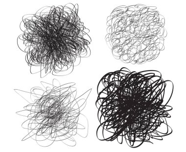 Kaos desenleri kümesi. Karalama kroki. Çizgiler bir dizi arka plan. Beyaz üzerinde kavga. Karmaşık kaotik doku. Sanat yaratma. Siyah beyaz resim. Basım endüstrisi, posterler ve gömlek için yazdırma