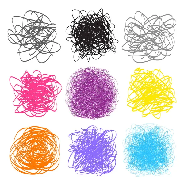 Motifs Cercle Enchevêtrés Sur Blanc Texture Complexe Colorée Lignes Colorées — Image vectorielle