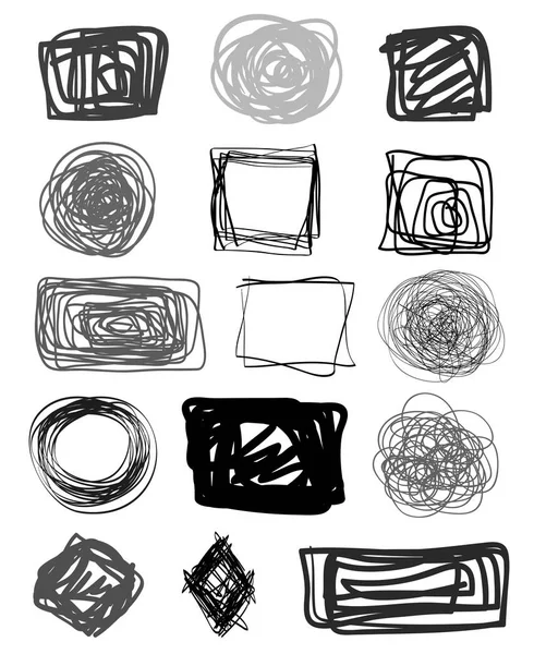 Set of chaos patterns on isolated white. Chaotic tangled stripes. Backgrounds with lines and waves. Art creation. Hand drawn dinamic scrawls. Black and white illustration