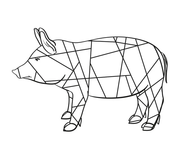 白の抽象的な豚 孤立した背景にパターンと動物を描いた 大人のための精神的なリラクゼーションのためのデザイン 着色の黒と白のイラスト 禅芸術 Zentangle グリーティング カード — ストックベクタ
