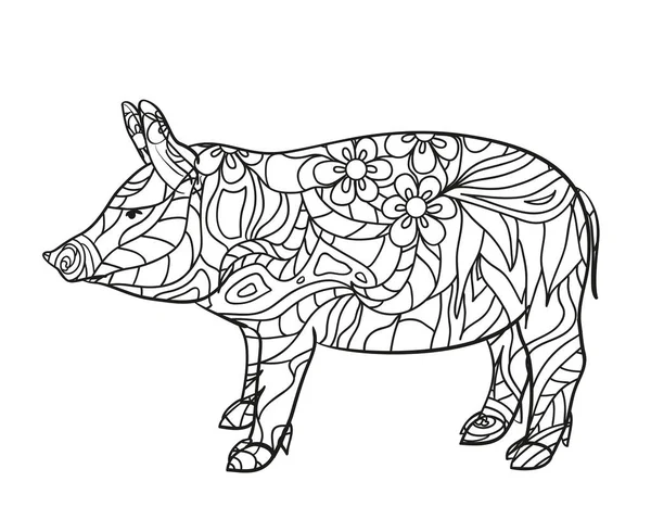 Cochon Sur Blanc Animal Dessiné Main Avec Des Motifs Complexes — Image vectorielle