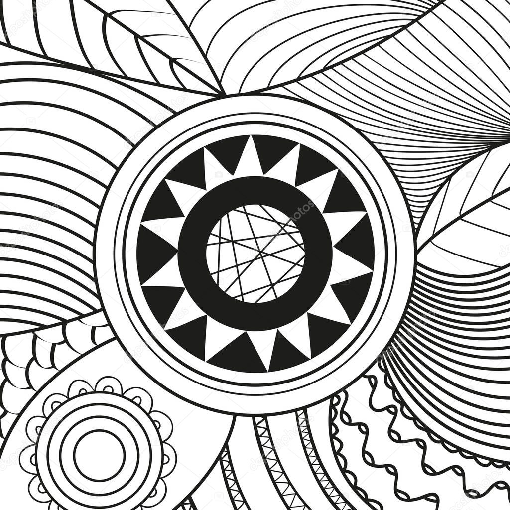 Square pattern. Zentangle. Hand drawn mandala on isolated background. Design for spiritual relaxation for adults. Print for flyers and banners. Doodle for work. Vintage and retro style