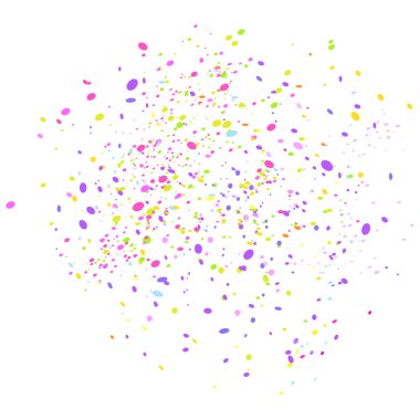 Konfeti. Parlak patlama. Doku izole beyaz üzerine rastgele geometrik öğelerle. Arka plan. Desen tasarımı için. Basım endüstrisi, posterler ve afiş için yazdırın. Tebrik kartları