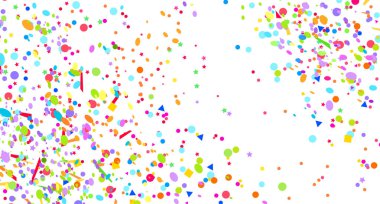 Renkli desen beyaz üzerine geometrik öğelerle. Konfeti ile tatil arka plan. Renkli doku pırıltılar üzerinden. Çerçeve şenlikli. Afiş, poster, tişört ve Tekstil için yazdırın. Tebrik kartları