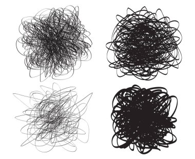 Karmaşık iplerle çizilmiş arka planlar. Beyaz üzerine kaos. Çizim kaydır. Karmaşık kaotik dokular. Evrensel desenler. Sanat eseri. Siyah beyaz illüstrasyon