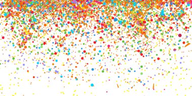 Konfeti. Parlak patlama. Doku izole beyaz üzerine rastgele geometrik öğelerle. Arka plan. Desen tasarımı için. Basım endüstrisi, afiş, t-shirt ve Tekstil için yazdırın. Tebrik kartları