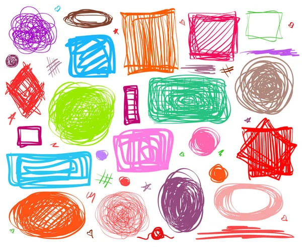 Elle çizilmiş Infographic öğeleri üzerinde beyaz. Farklı renkli semboller. Hat sanatı. Karışık şekiller. Basit işaretler kümesi. Daire, elips ve dikdörtgen çerçeve soyut. İş ve iş için yarım yamalak karalamalar