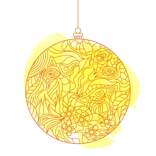 圣诞树玩具上查出的白色 新年快乐 Zentangle 手绘圣诞球与抽象模式在隔离背景 线条艺术 — 图库矢量图片