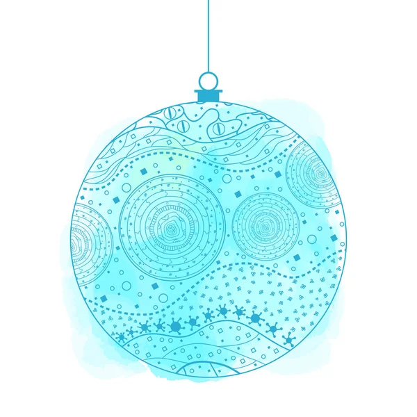 圣诞树玩具上查出的白色 新年快乐 Zentangle 手绘圣诞球与抽象模式在隔离背景 线条艺术 — 图库矢量图片