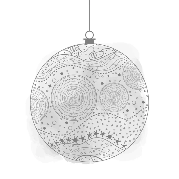 圣诞树玩具白色 新年快乐 水彩斑点 手绘圣诞球与抽象模式在隔离背景 线条艺术 黑白插图 — 图库矢量图片
