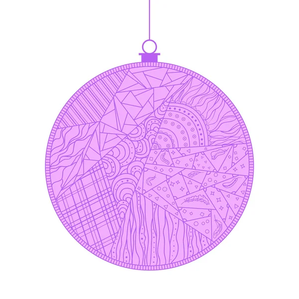 Juguete Árbol Navidad Blanco Aislado Feliz Año Nuevo Zentangle Bola — Vector de stock