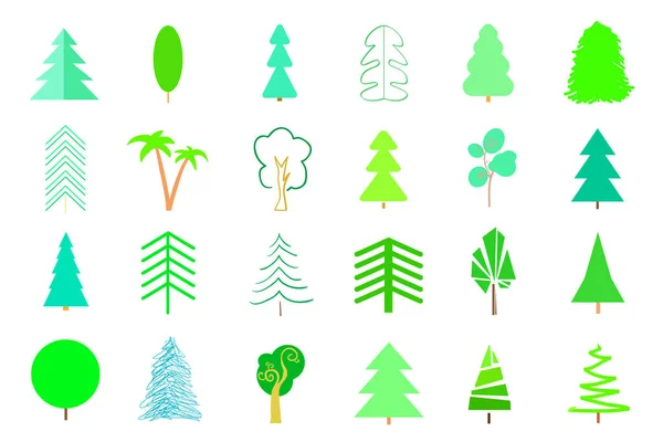 Árboles Verdes Árboles Navidad Blanco Conjunto Iconos Sobre Fondo Aislado — Archivo Imágenes Vectoriales