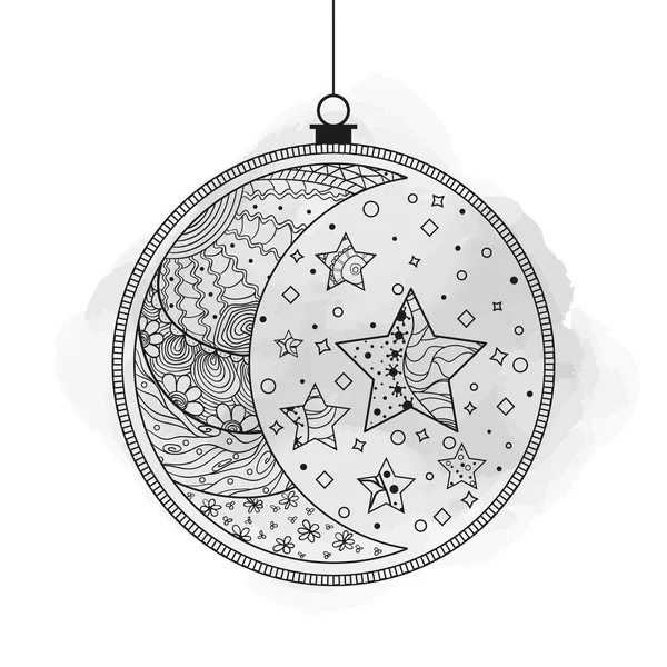 Kerstboom Speelgoed Wit Gelukkig Nieuwjaar Zentangle Hand Xmas Bal Met — Stockvector