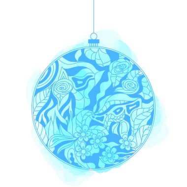 Noel ağacı oyuncak izole beyaz üzerinde. Suluboya spot. Yeni Yılınız Kutlu Olsun. Zentangle. El xmas topu soyut desenler ile yalıtım zemin üzerine çekilmiş.