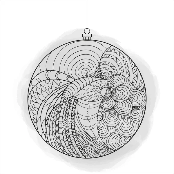 Julgran Leksak Vitt Gott Nytt Zentangle Hand Dras Xmas Ball — Stock vektor